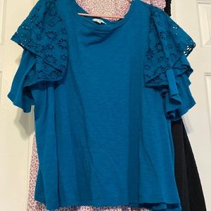Terra Sky Blue Blouse Shirt with puffy detailed sleeves 2x